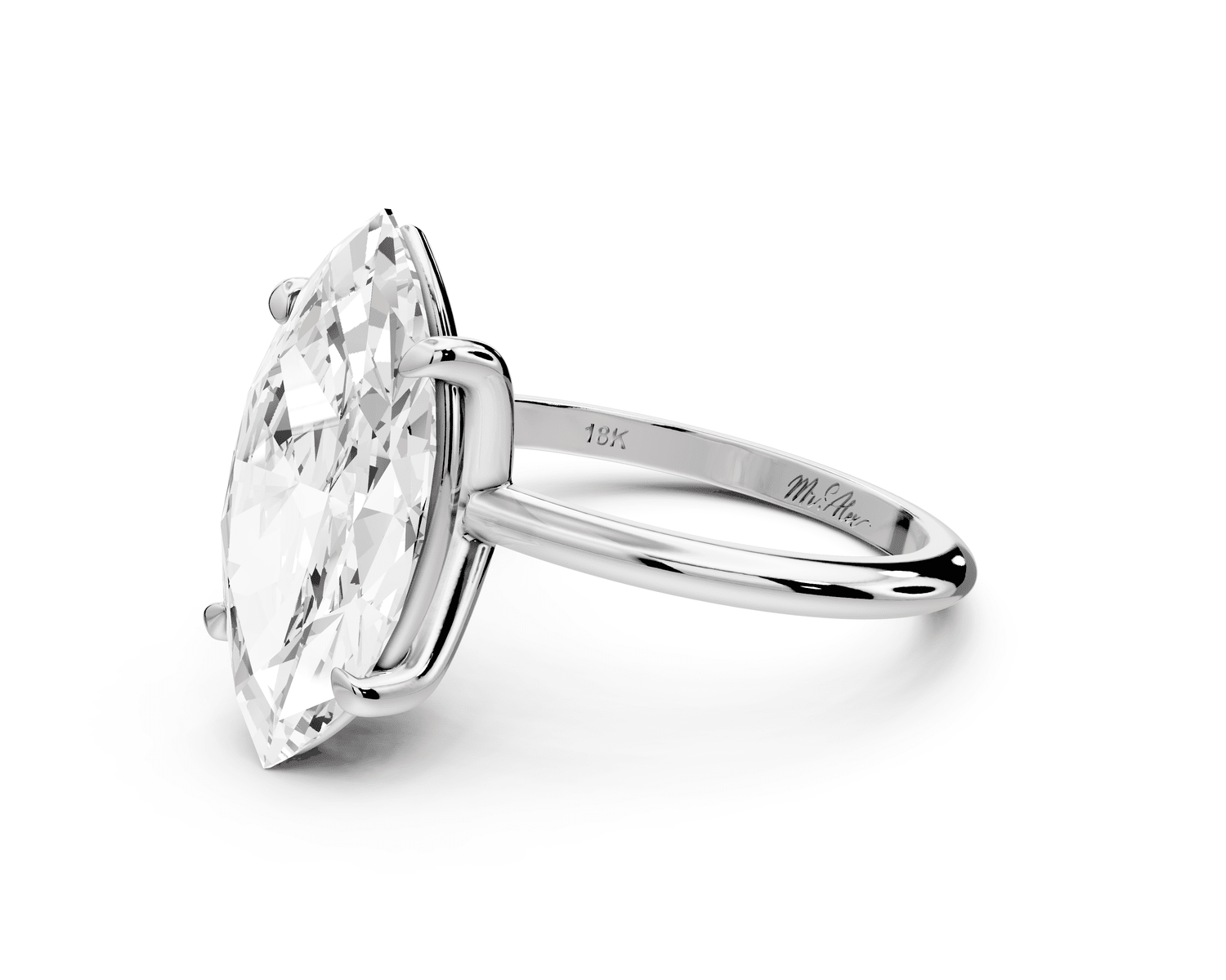 Odessa - 4ct 18k white gold marquise Knife Edge Solitaire Engagement Ring - Mr. Alex Jewelry