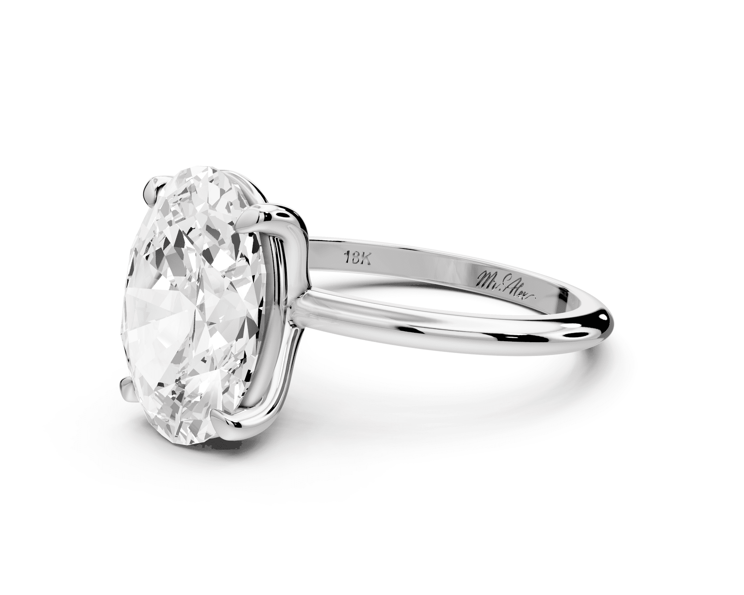 Odessa - 4ct 18k white gold oval Knife Edge Solitaire Engagement Ring - Mr. Alex Jewelry