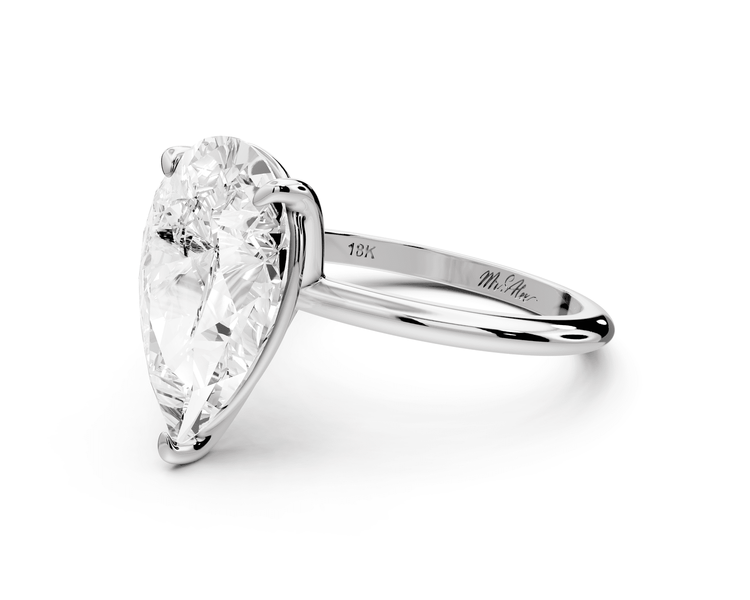 Odessa - 4ct 18k white gold pear Knife Edge Solitaire Engagement Ring - Mr. Alex Jewelry