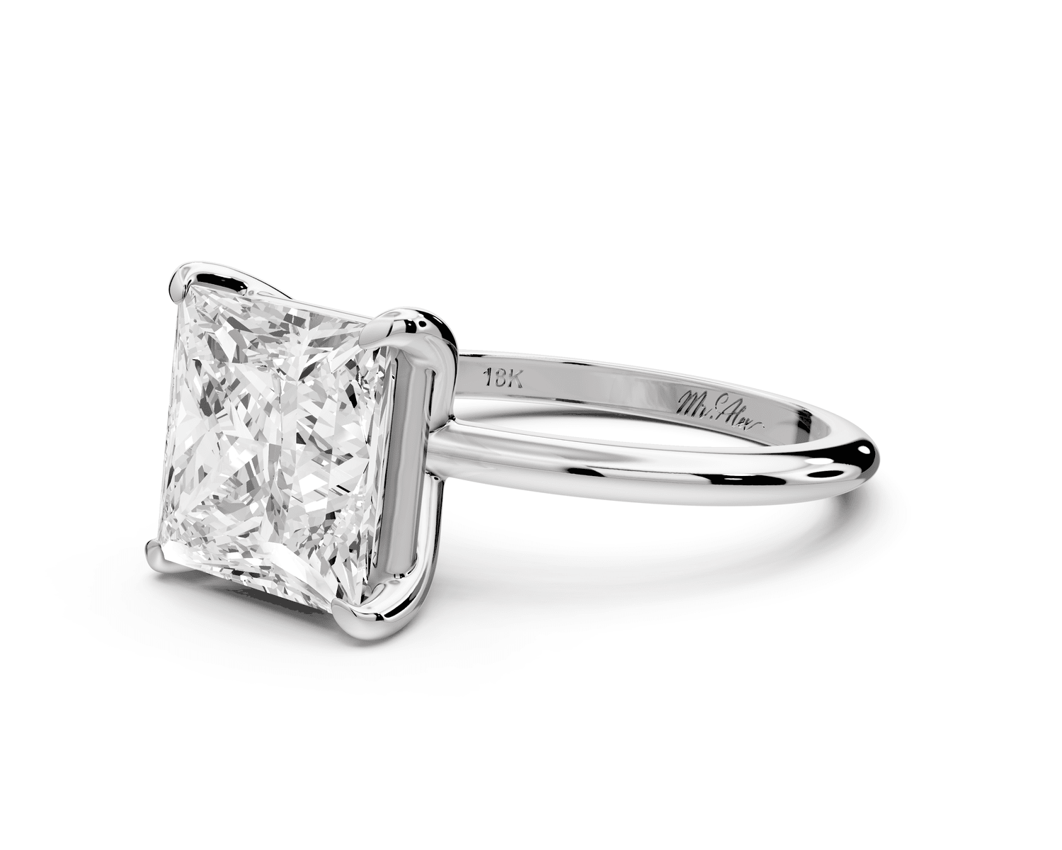 Odessa - 4ct 18k white gold princess Knife Edge Solitaire Engagement Ring - Mr. Alex Jewelry