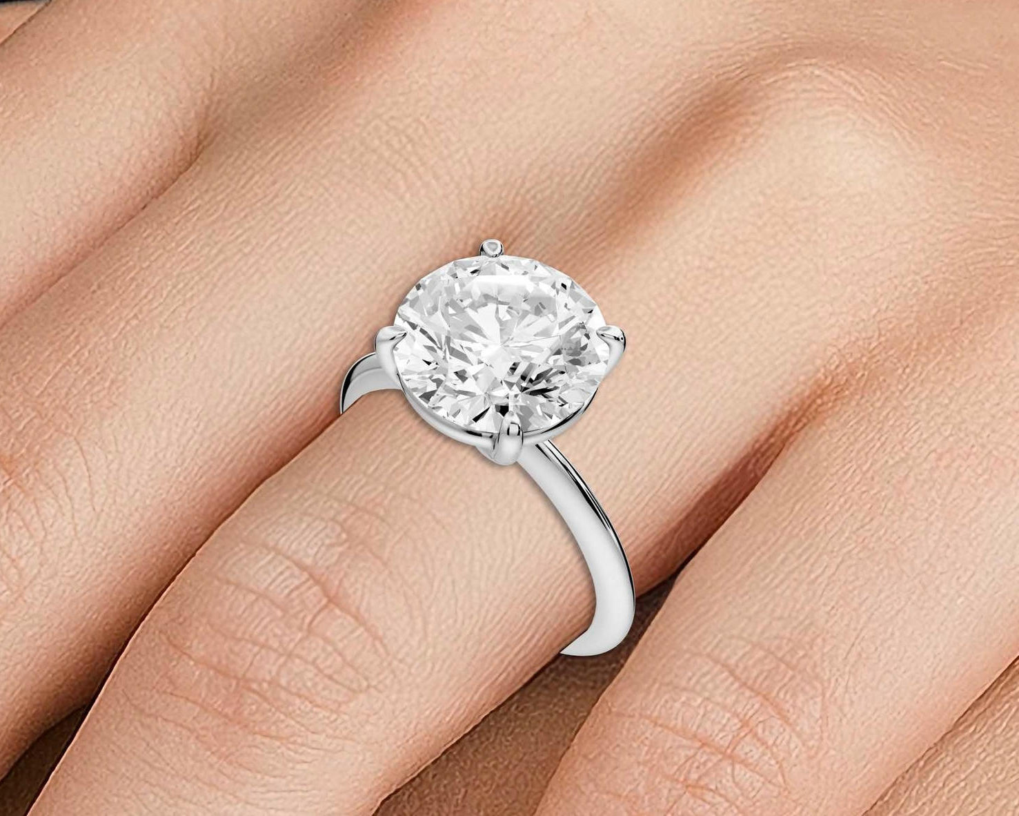 Odessa - 4ct 18k white gold round Knife Edge Solitaire Engagement Ring - Mr. Alex Jewelry
