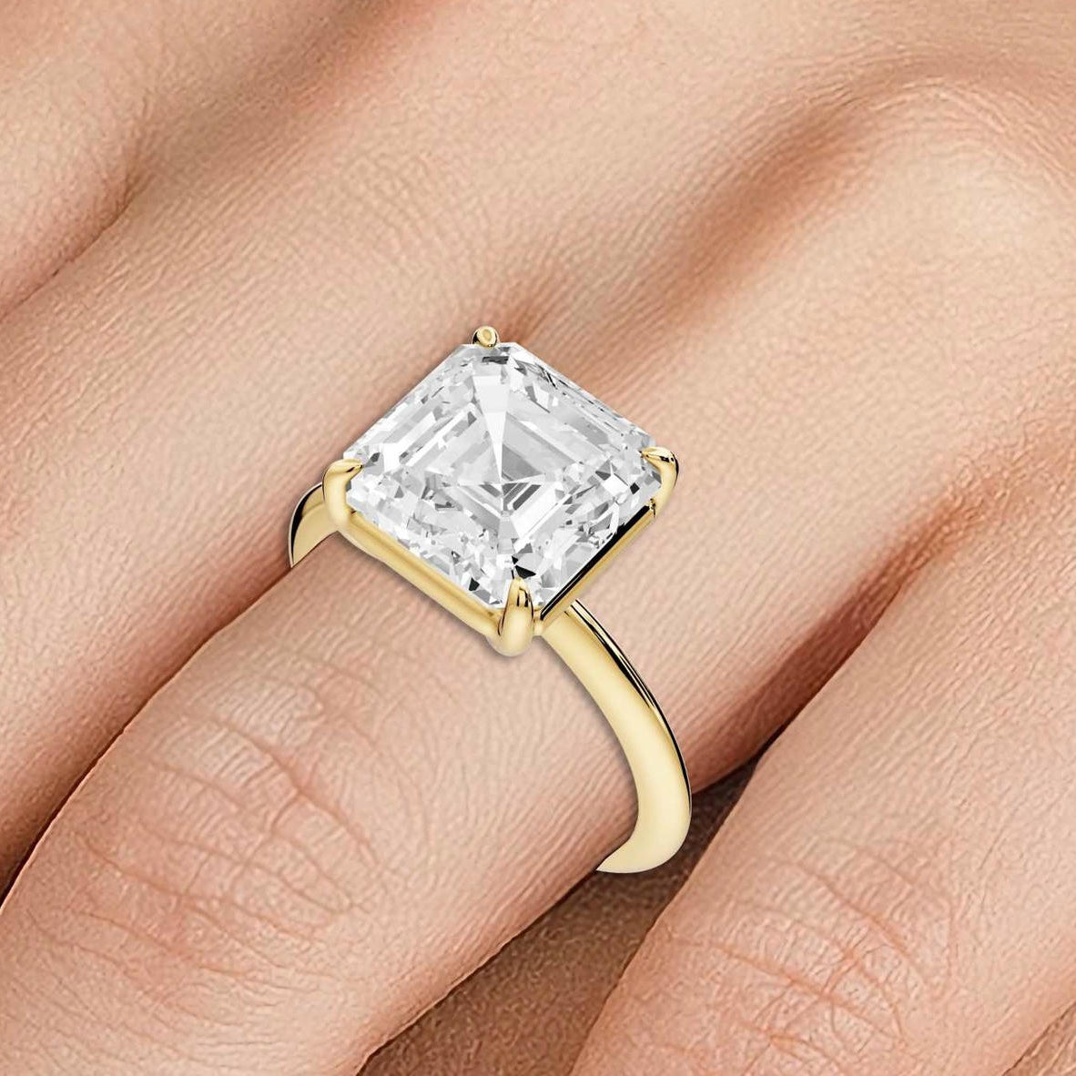 Odessa - 4ct 18k yellow gold asscher Knife Edge Solitaire Engagement Ring - Mr. Alex Jewelry