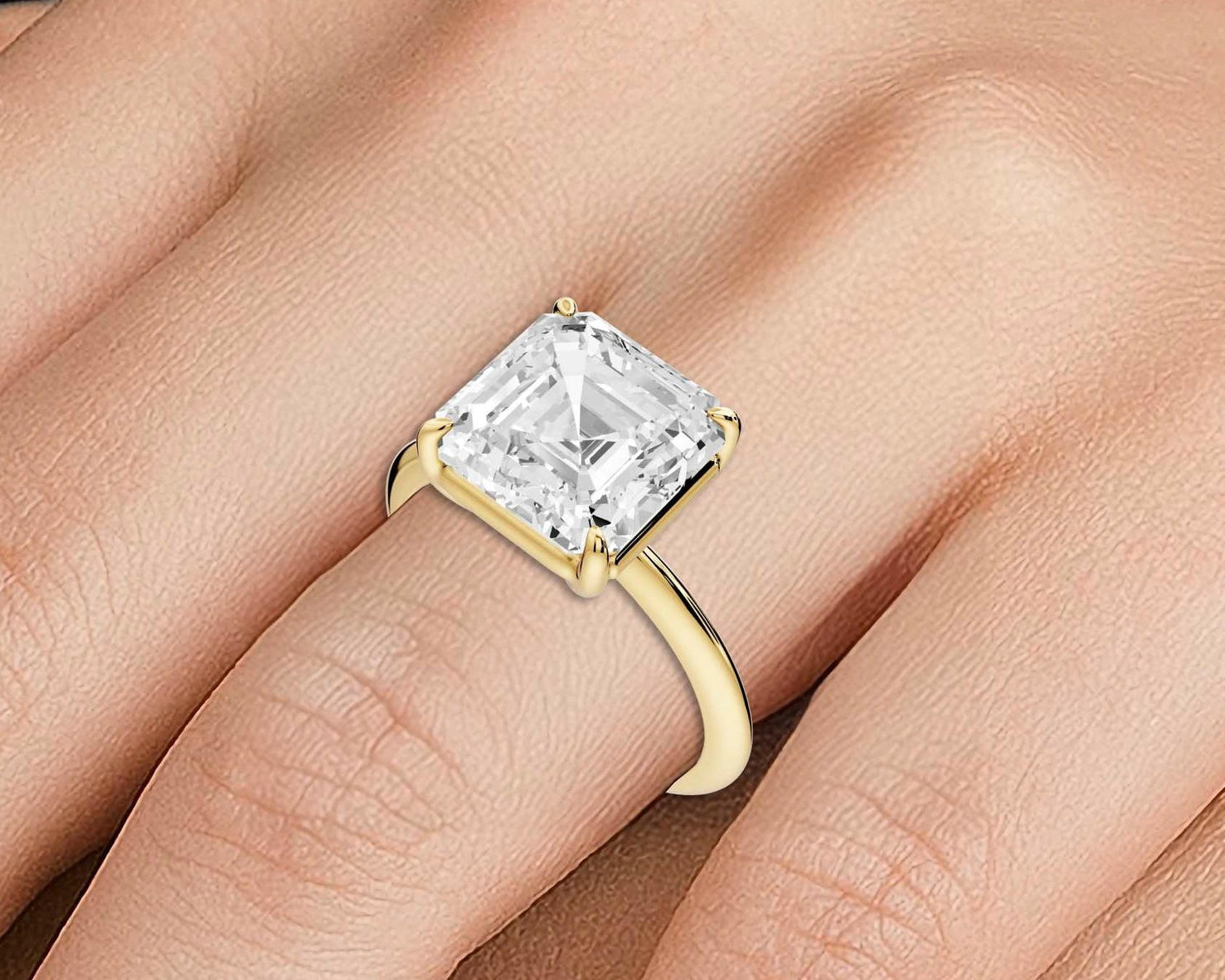Odessa - 4ct 18k yellow gold asscher Knife Edge Solitaire Engagement Ring - Mr. Alex Jewelry