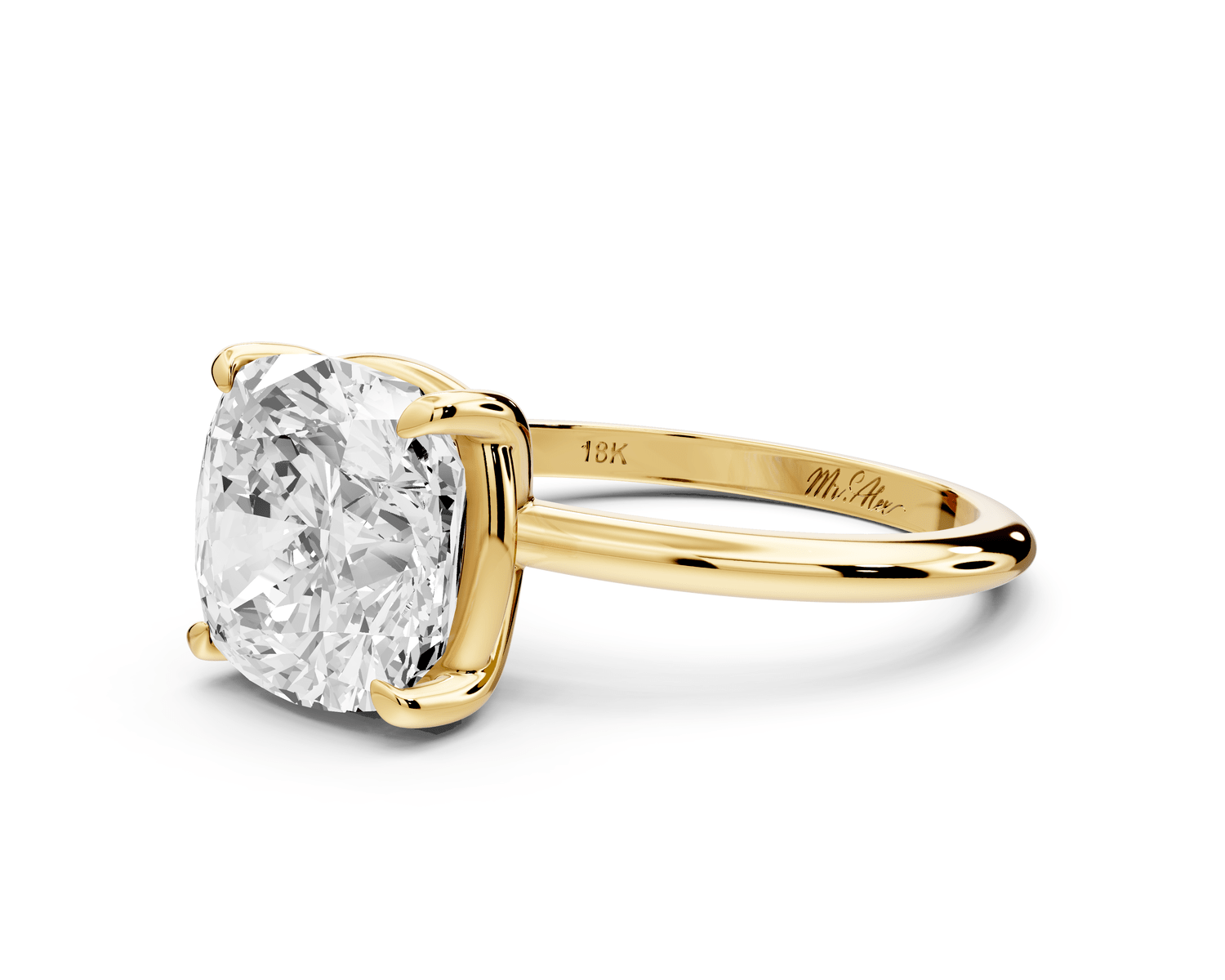 Odessa - 4ct 18k yellow gold cushion Knife Edge Solitaire Engagement Ring - Mr. Alex Jewelry