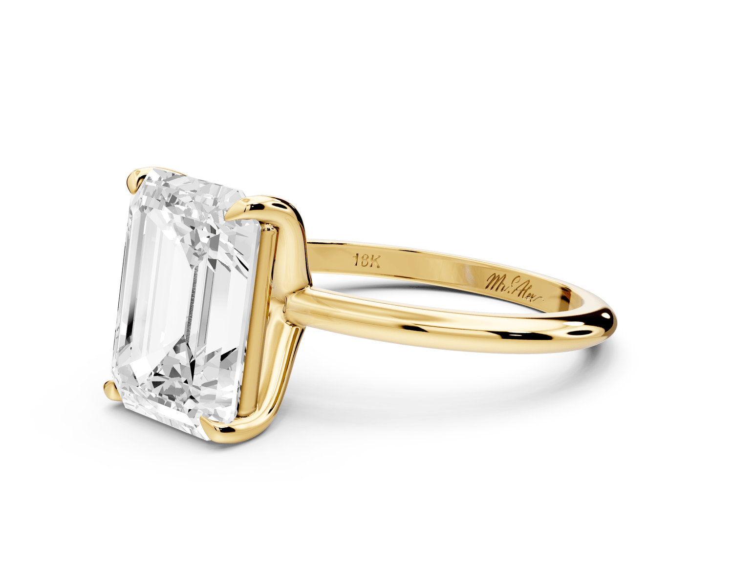 Odessa - 4ct 18k yellow gold emerald Knife Edge Solitaire Engagement Ring - Mr. Alex Jewelry