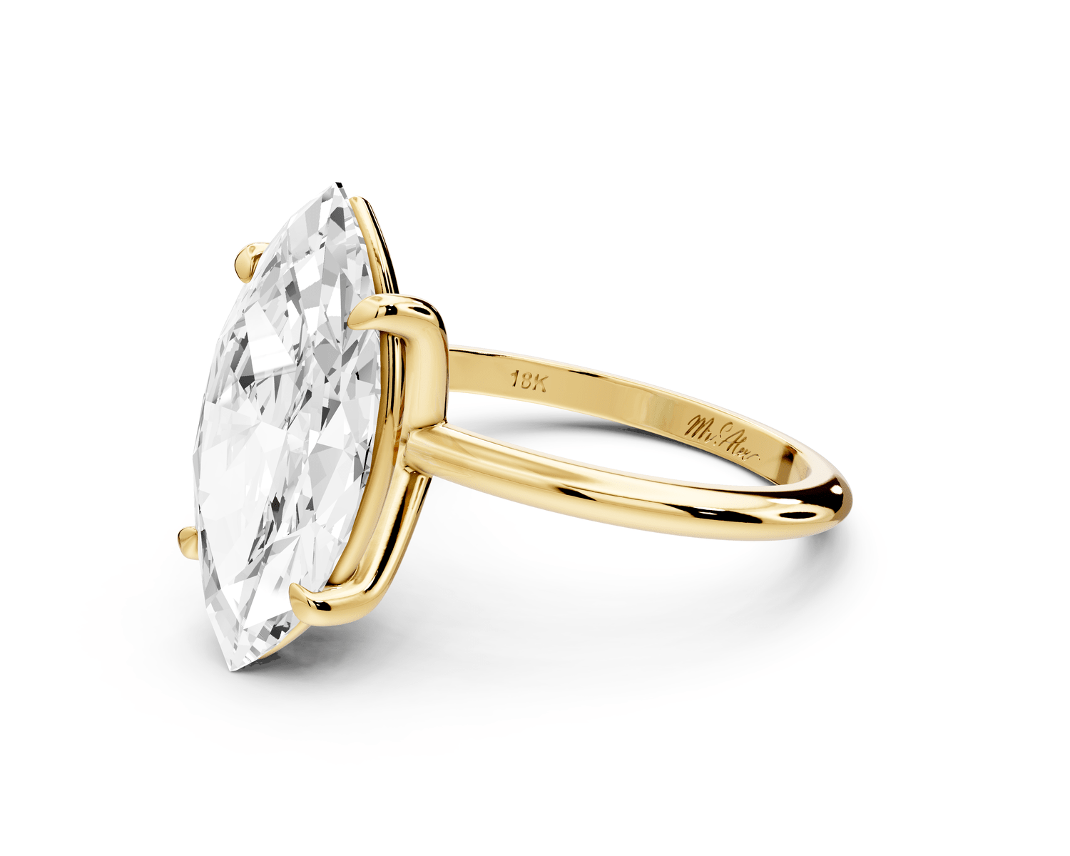 Odessa - 4ct 18k yellow gold marquise Knife Edge Solitaire Engagement Ring - Mr. Alex Jewelry