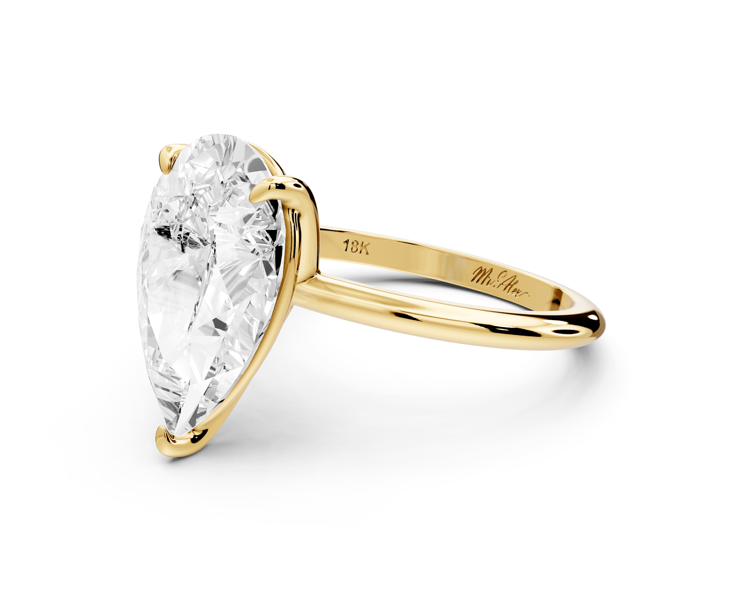 Odessa - 4ct 18k yellow gold pear Knife Edge Solitaire Engagement Ring - Mr. Alex Jewelry