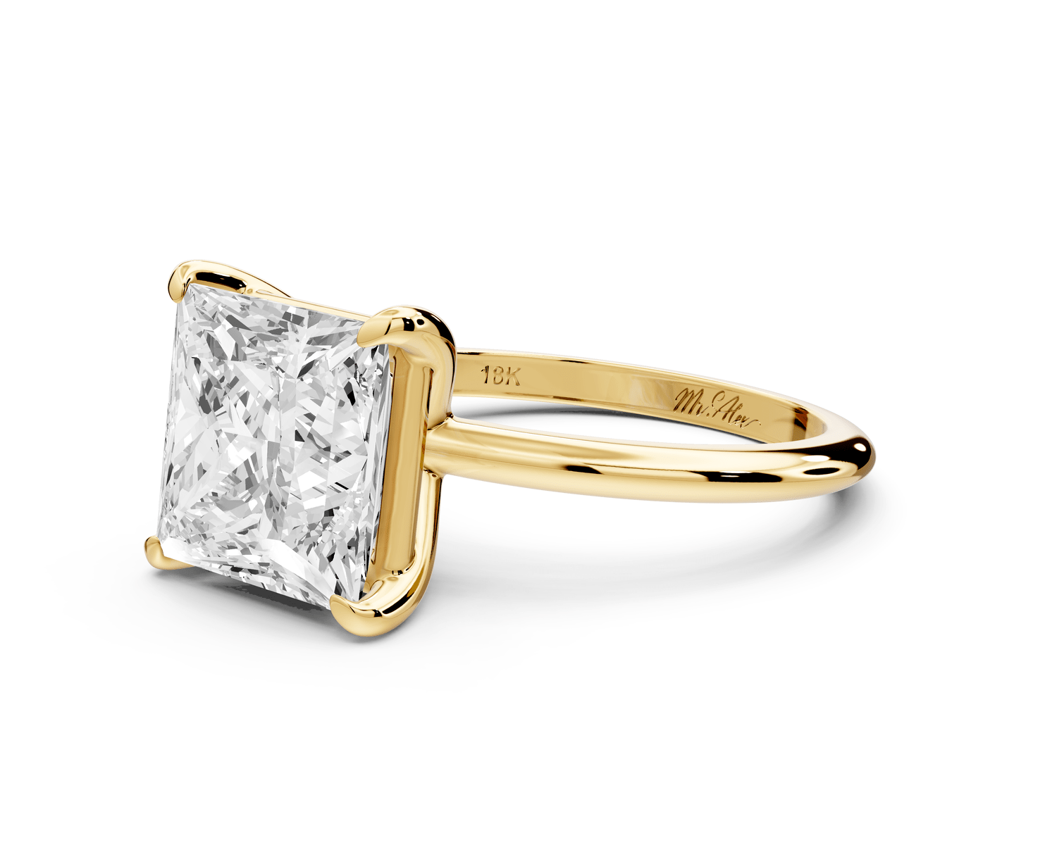 Odessa - 4ct 18k yellow gold princess Knife Edge Solitaire Engagement Ring - Mr. Alex Jewelry