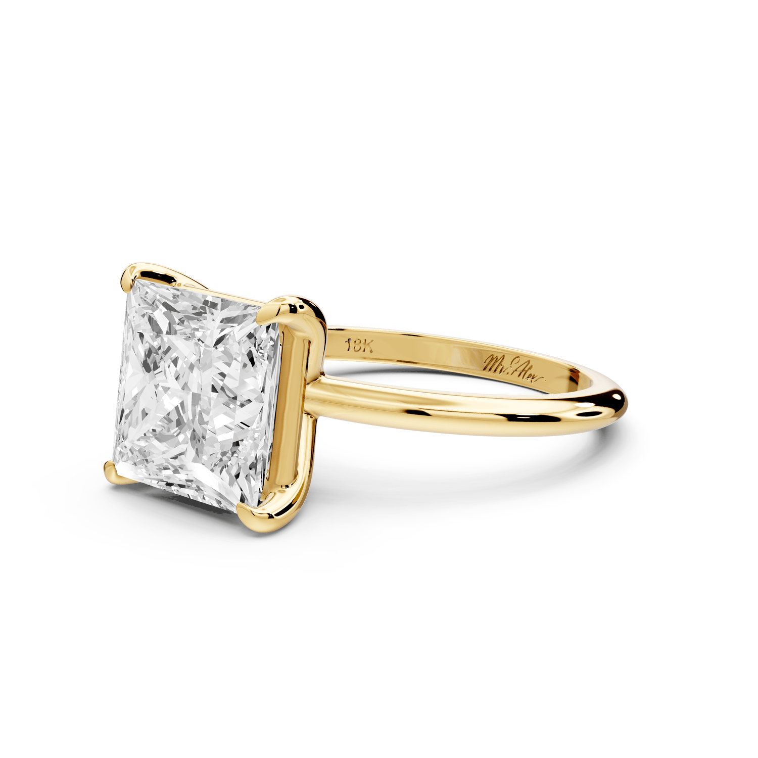 Odessa - 4ct 18k yellow gold princess Knife Edge Solitaire Engagement Ring - Mr. Alex Jewelry