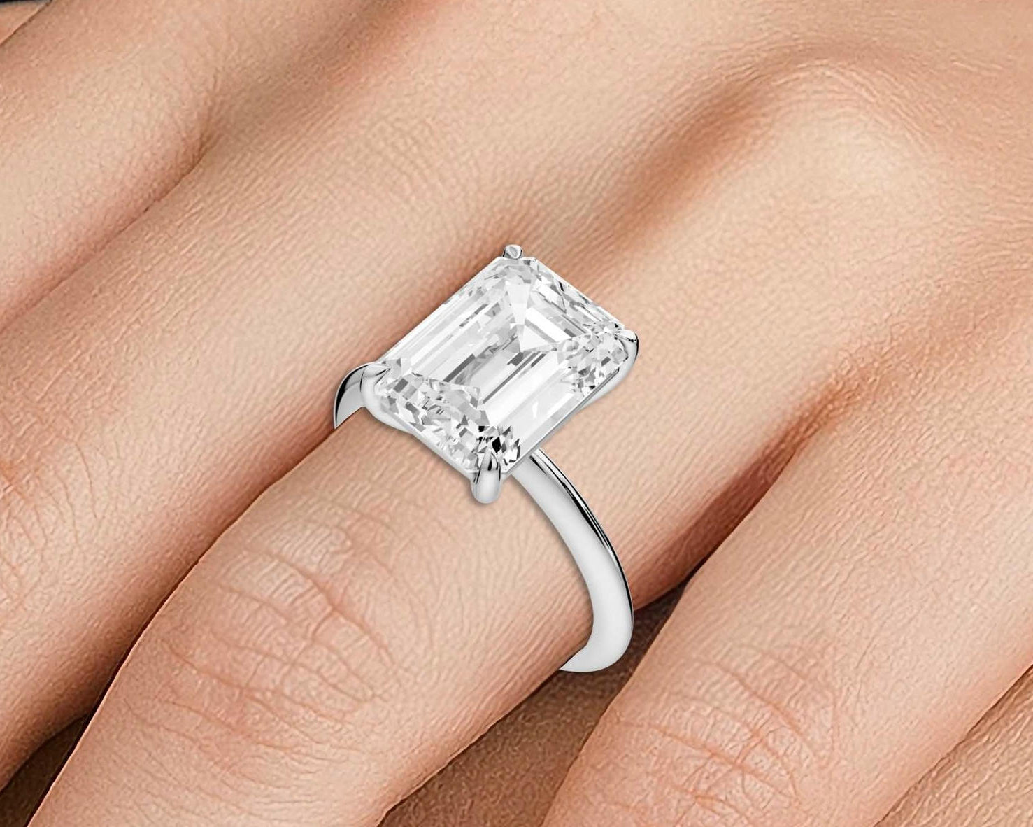 Odessa - 4ct platinum emerald Knife Edge Solitaire Engagement Ring - Mr. Alex Jewelry