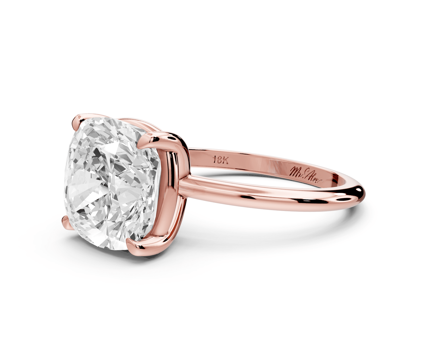 Odessa - 5ct 14k rose gold cushion Knife Edge Solitaire Engagement Ring - Mr. Alex Jewelry
