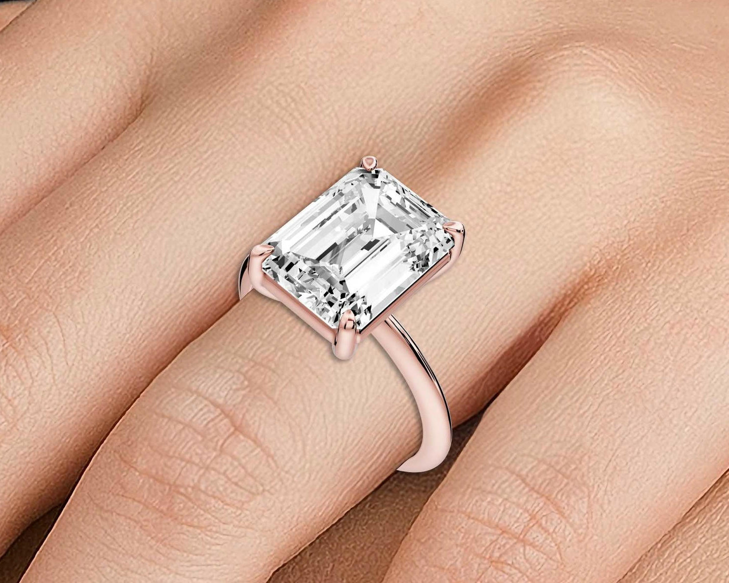 Odessa - 5ct 14k rose gold emerald Knife Edge Solitaire Engagement Ring - Mr. Alex Jewelry