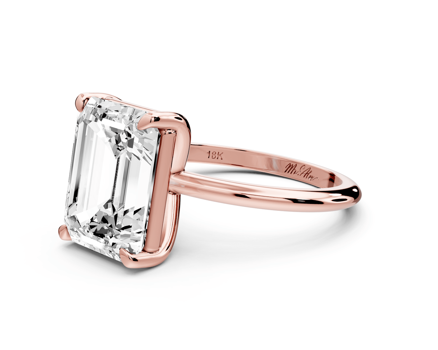 Odessa - 5ct 14k rose gold emerald Knife Edge Solitaire Engagement Ring - Mr. Alex Jewelry