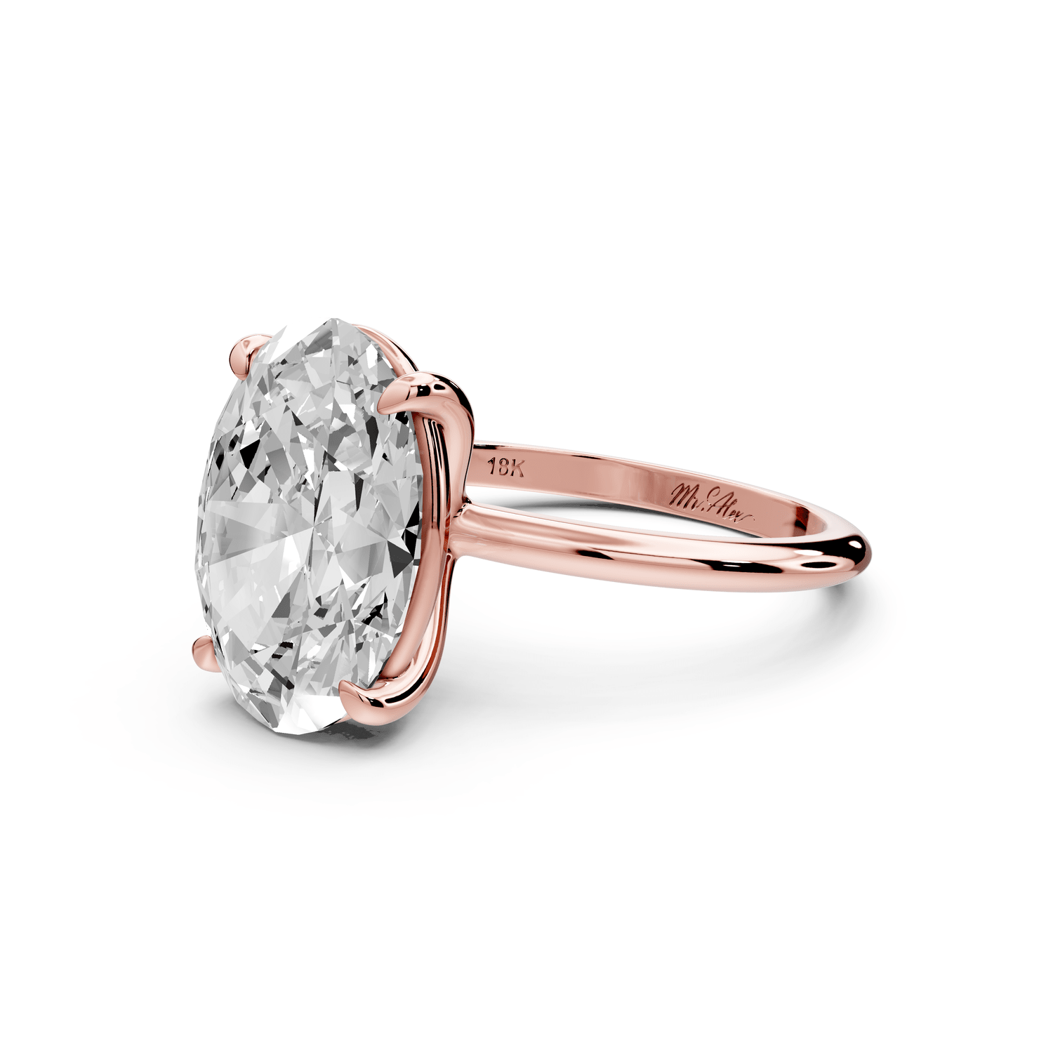 Odessa - 5ct 14k rose gold oval Knife Edge Solitaire Engagement Ring - Mr. Alex Jewelry
