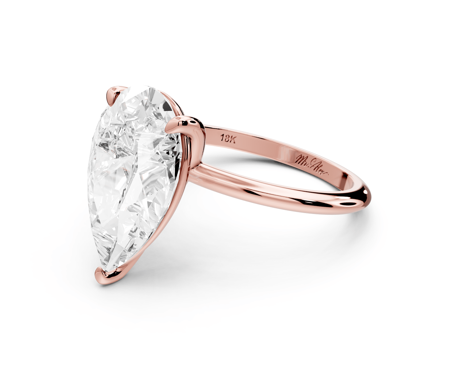 Odessa - 5ct 14k rose gold pear Knife Edge Solitaire Engagement Ring - Mr. Alex Jewelry