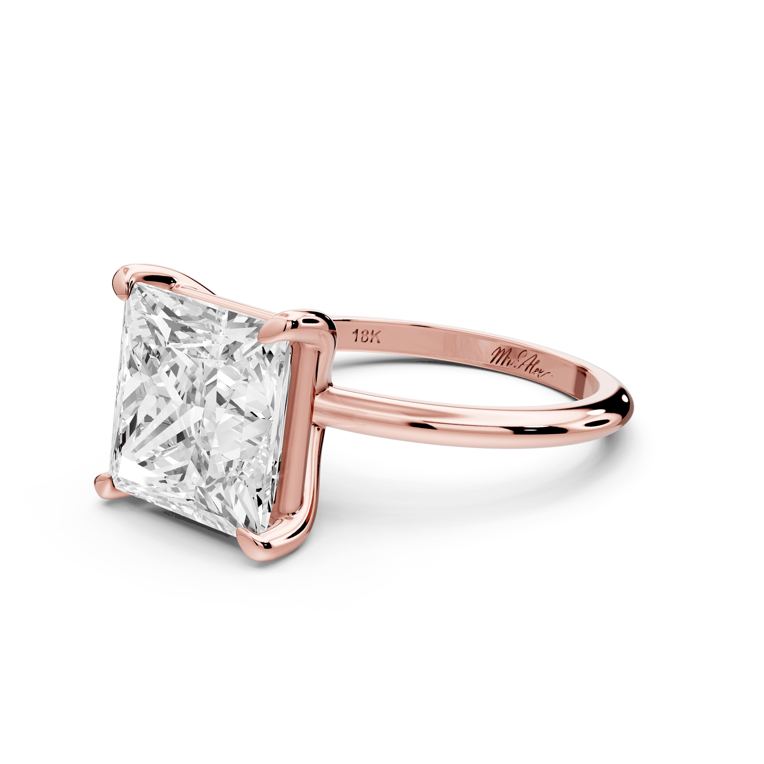 Odessa - 5ct 14k rose gold princess Knife Edge Solitaire Engagement Ring - Mr. Alex Jewelry