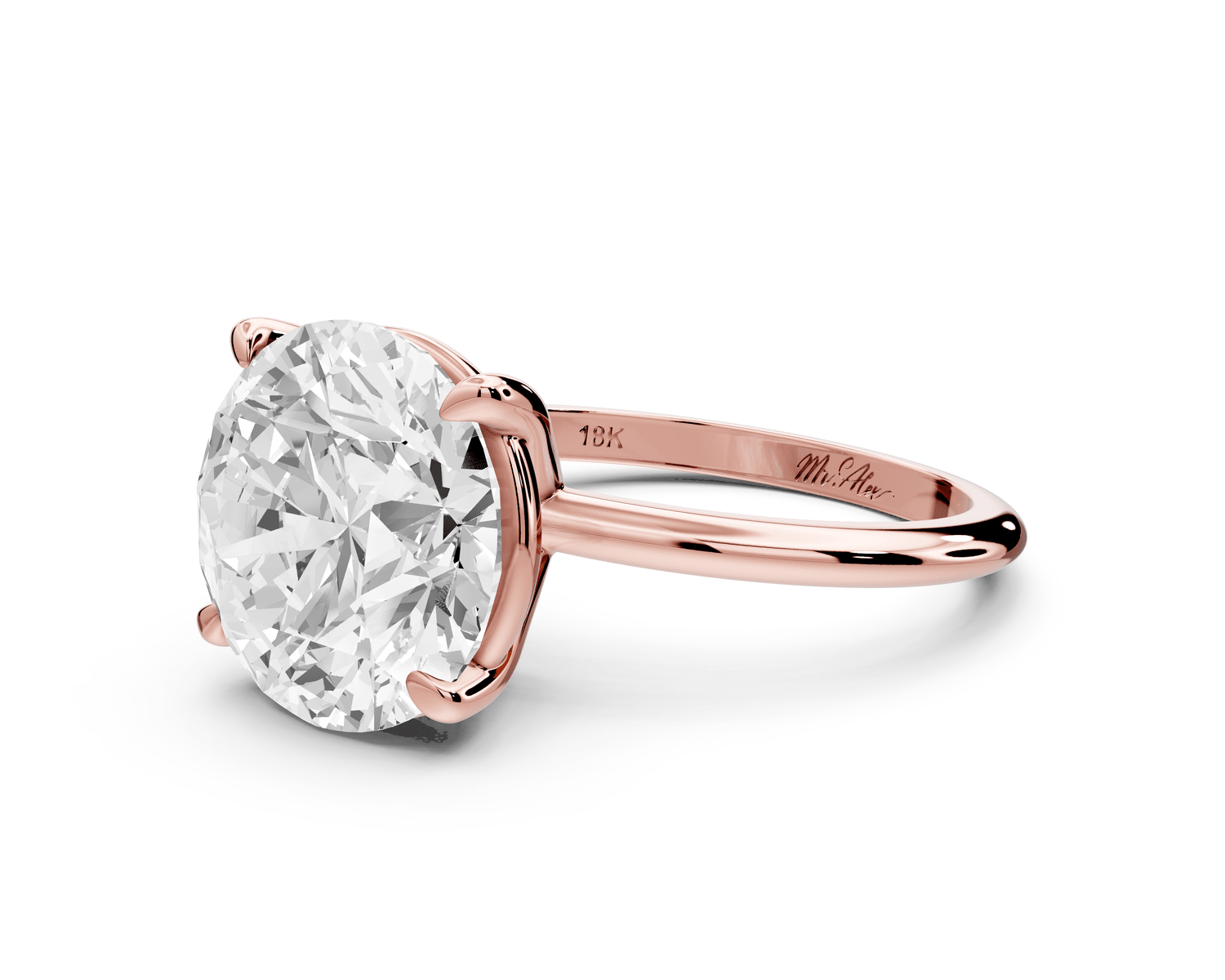 Odessa - 5ct 14k rose gold round Knife Edge Solitaire Engagement Ring - Mr. Alex Jewelry