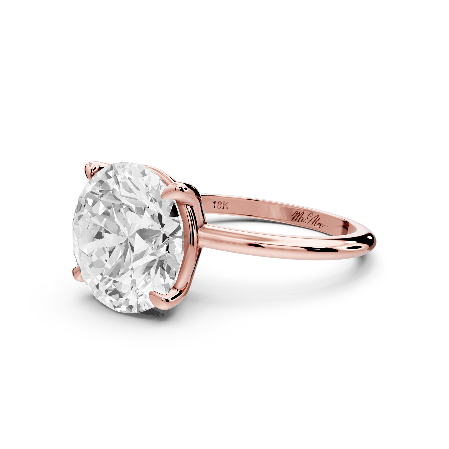 Odessa - 5ct 14k rose gold round Knife Edge Solitaire Engagement Ring - Mr. Alex Jewelry