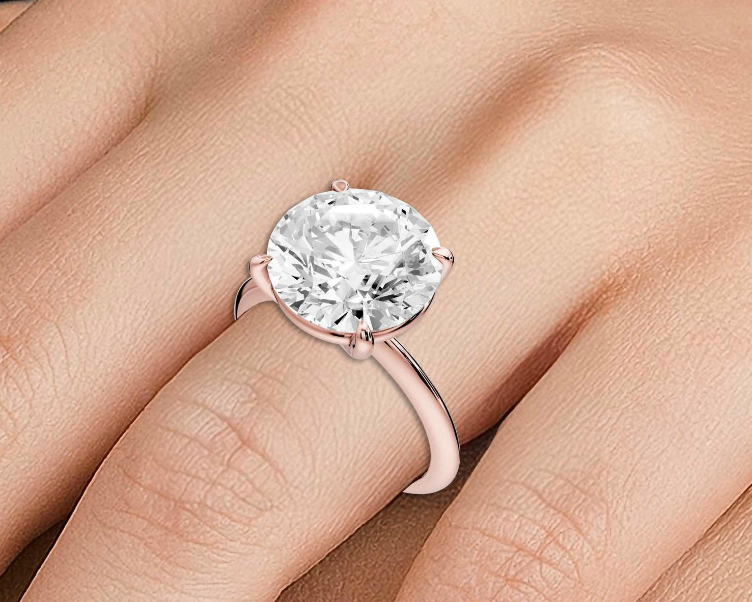 Odessa - 5ct 14k rose gold round Knife Edge Solitaire Engagement Ring - Mr. Alex Jewelry