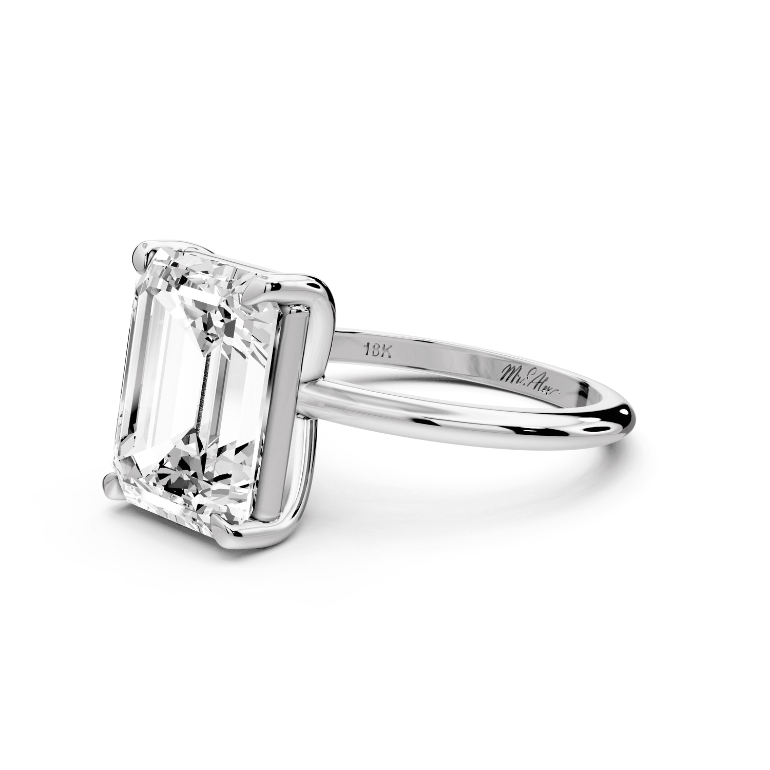Odessa - 5ct 14k white gold emerald Knife Edge Solitaire Engagement Ring - Mr. Alex Jewelry