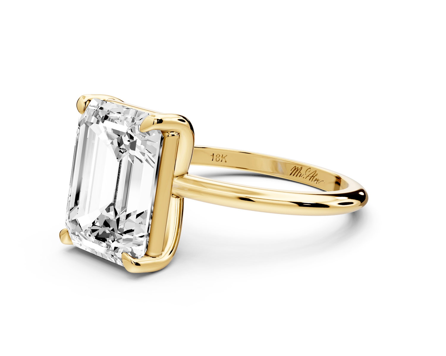 Odessa - 5ct 14k yellow gold emerald Knife Edge Solitaire Engagement Ring - Mr. Alex Jewelry