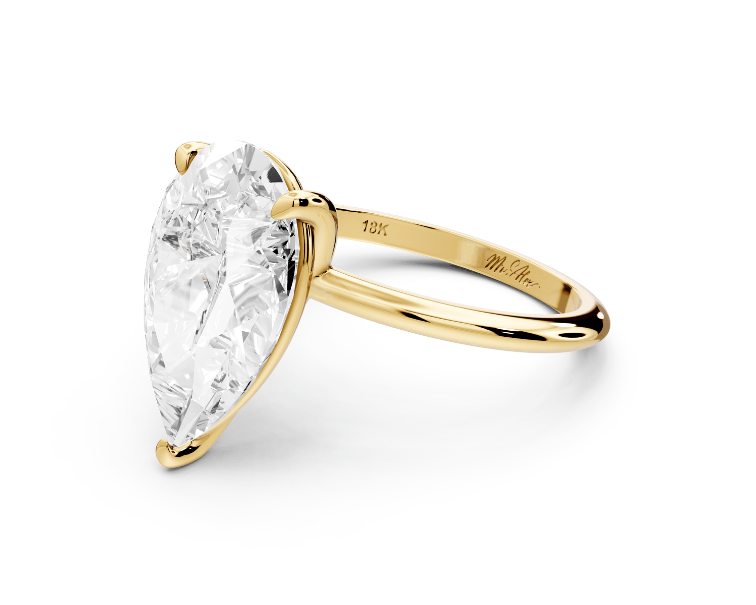 Odessa - 5ct 14k yellow gold pear Knife Edge Solitaire Engagement Ring - Mr. Alex Jewelry