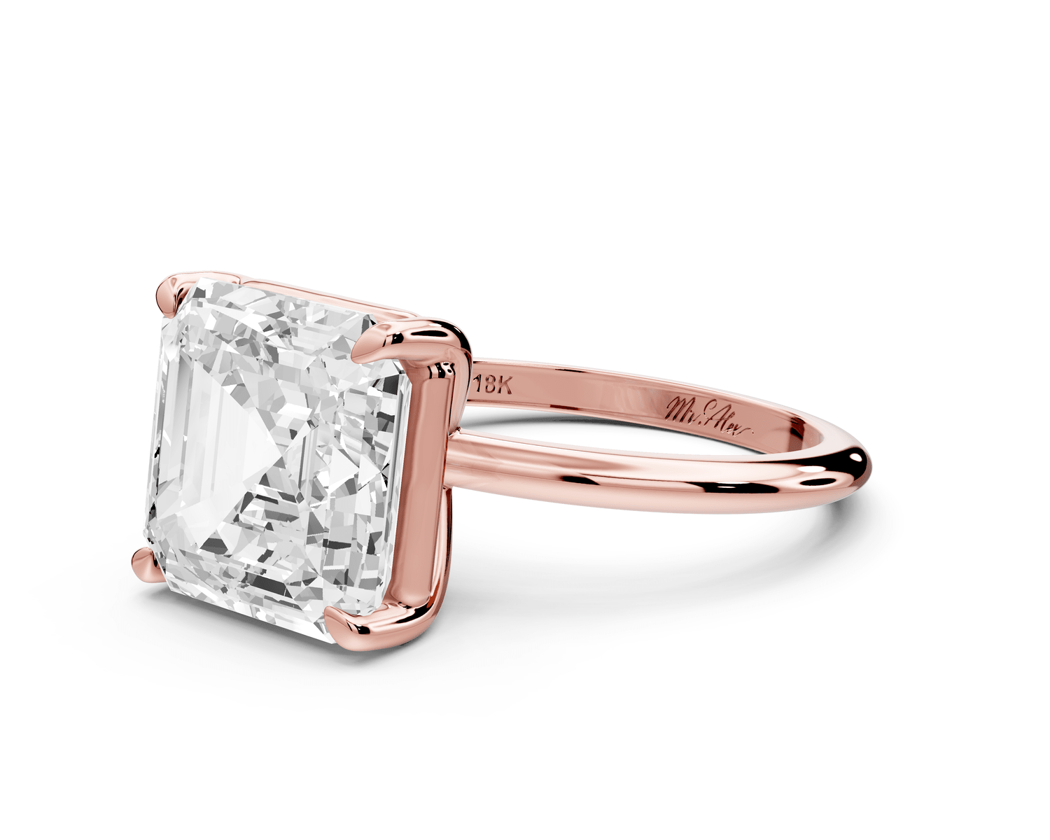 Odessa - 5ct 18k rose gold asscher Knife Edge Solitaire Engagement Ring - Mr. Alex Jewelry