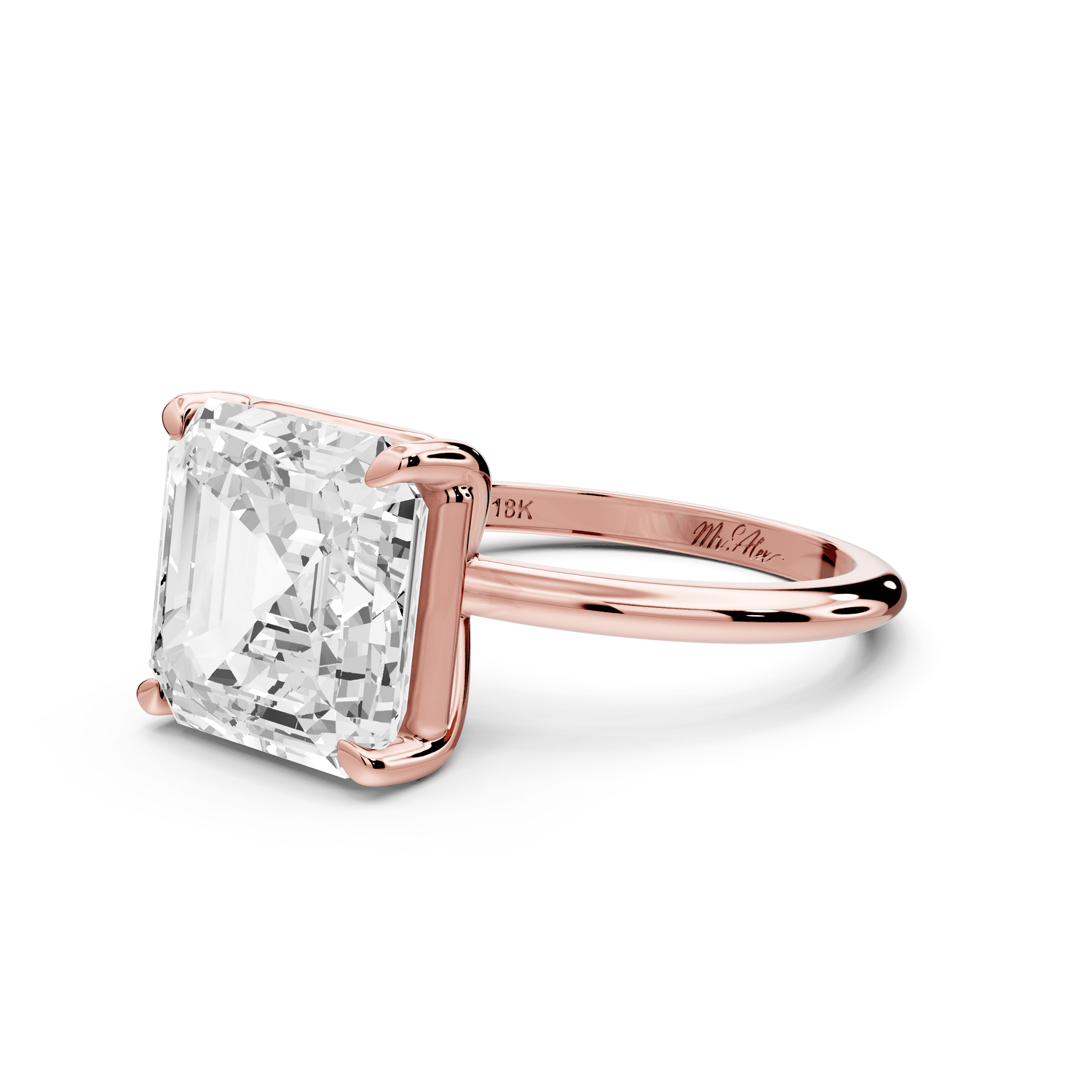 Odessa - 5ct 18k rose gold asscher Knife Edge Solitaire Engagement Ring - Mr. Alex Jewelry