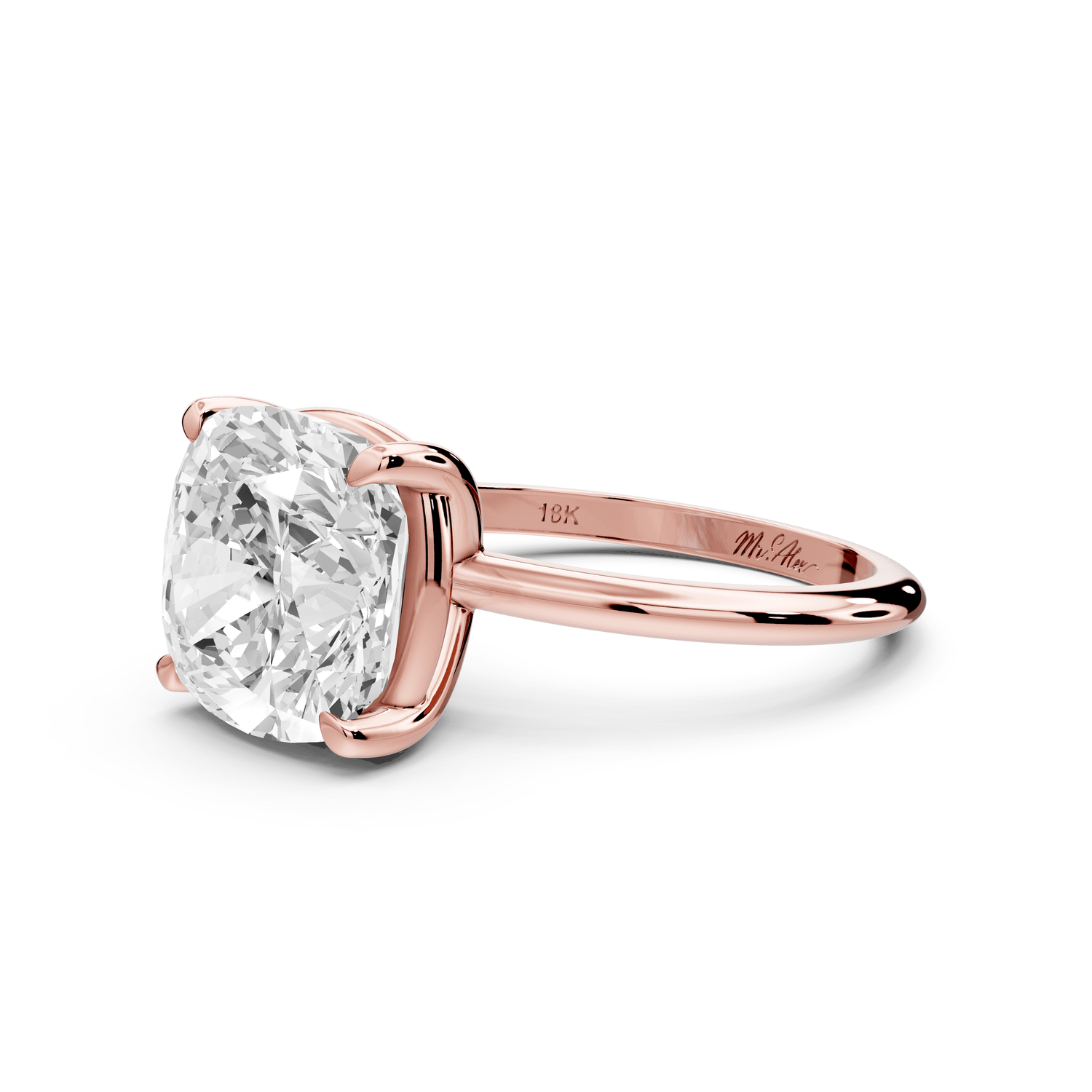 Odessa - 5ct 18k rose gold cushion Knife Edge Solitaire Engagement Ring - Mr. Alex Jewelry