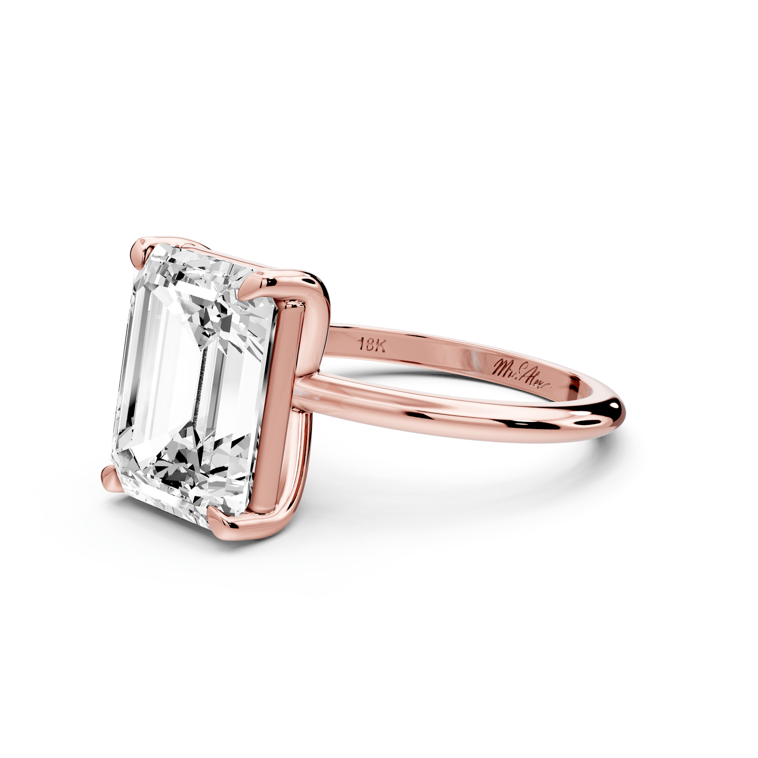 Odessa - 5ct 18k rose gold emerald Knife Edge Solitaire Engagement Ring - Mr. Alex Jewelry