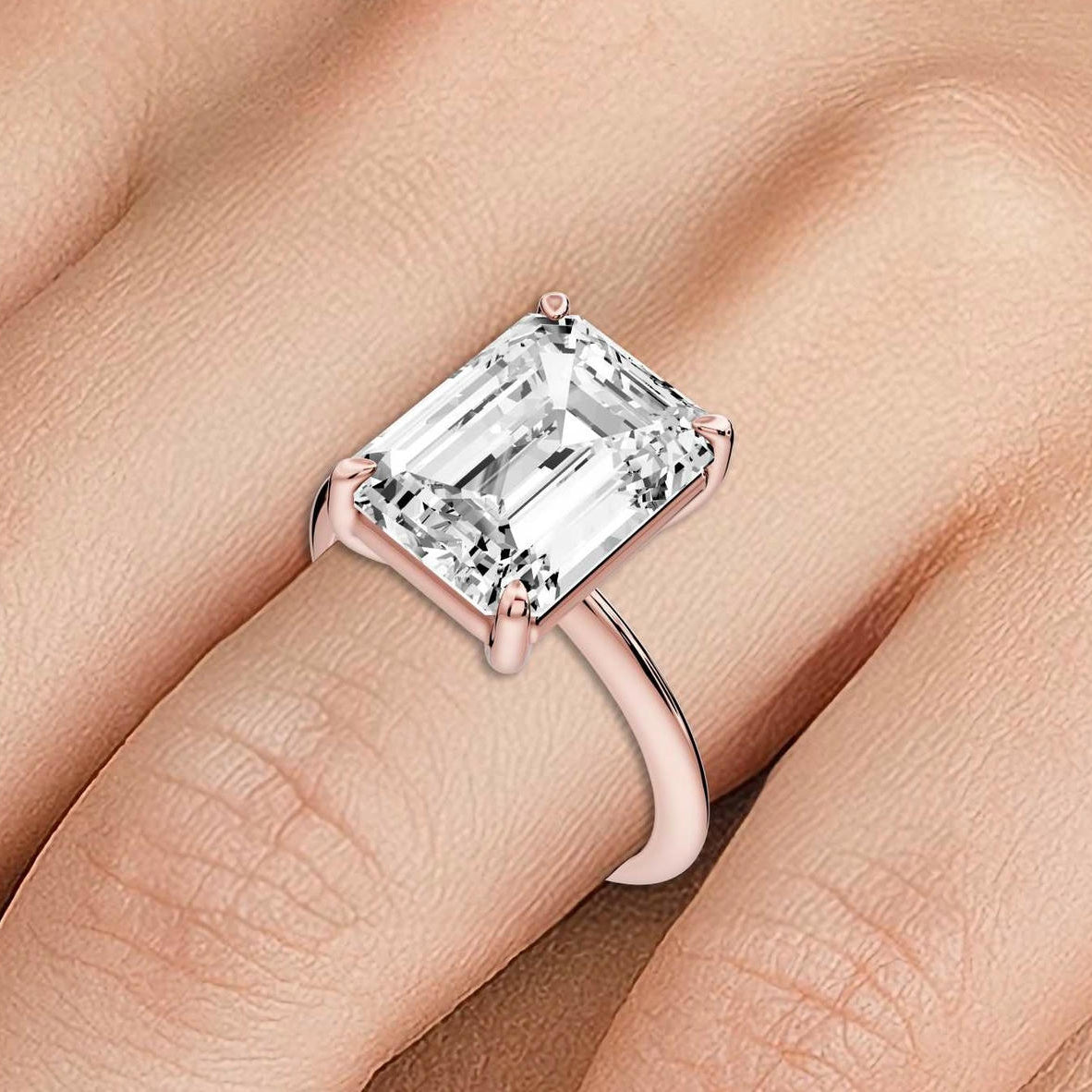 Odessa - 5ct 18k rose gold emerald Knife Edge Solitaire Engagement Ring - Mr. Alex Jewelry