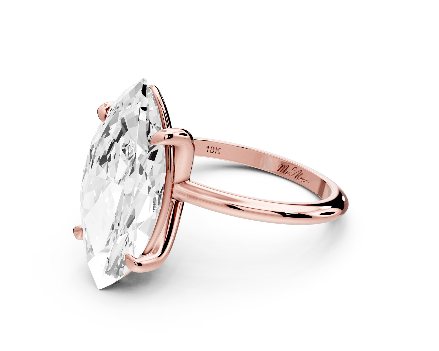 Odessa - 5ct 18k rose gold marquise Knife Edge Solitaire Engagement Ring - Mr. Alex Jewelry