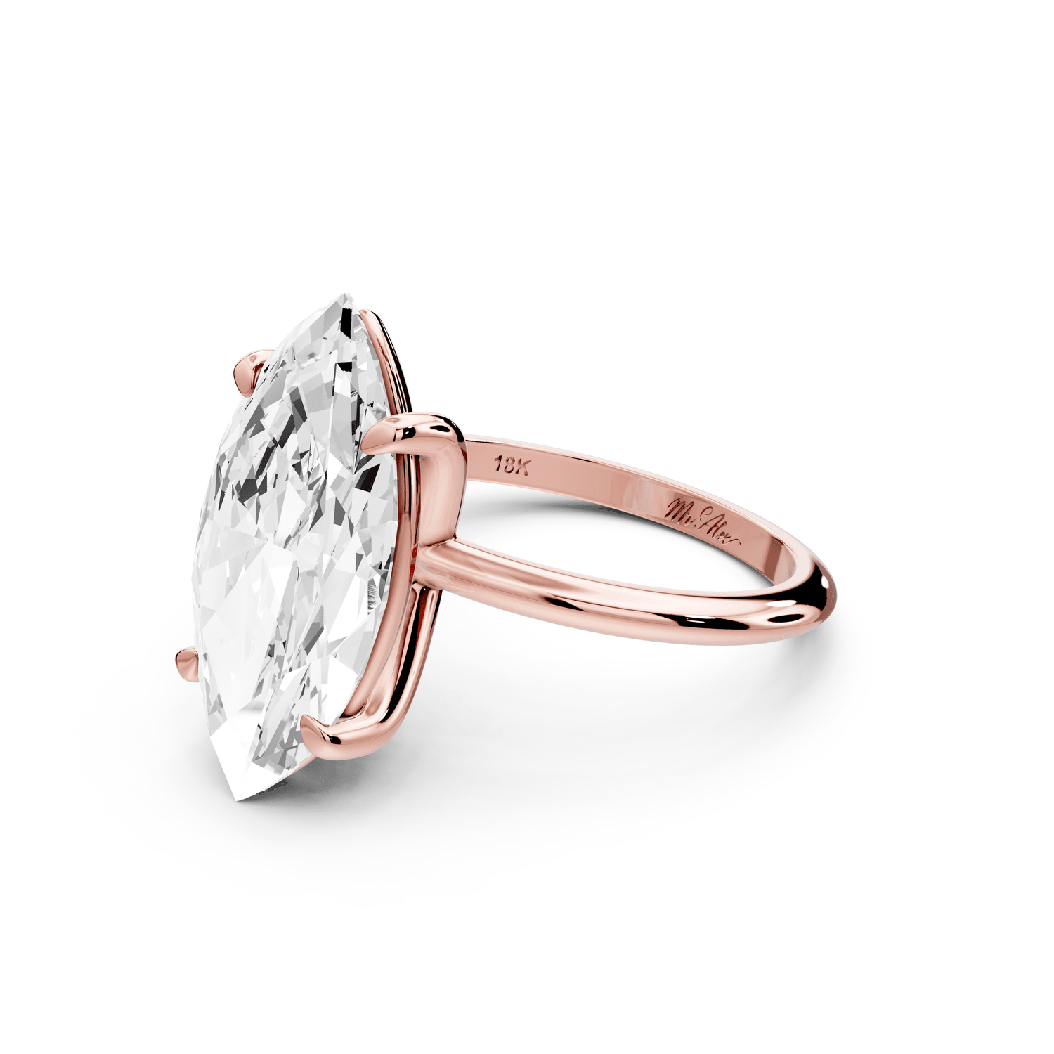 Odessa - 5ct 18k rose gold marquise Knife Edge Solitaire Engagement Ring - Mr. Alex Jewelry