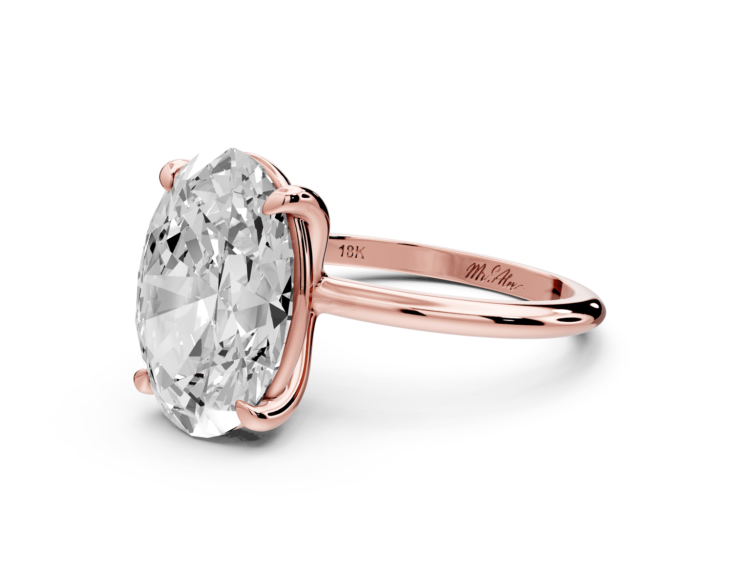 Odessa - 5ct 18k rose gold oval Knife Edge Solitaire Engagement Ring - Mr. Alex Jewelry