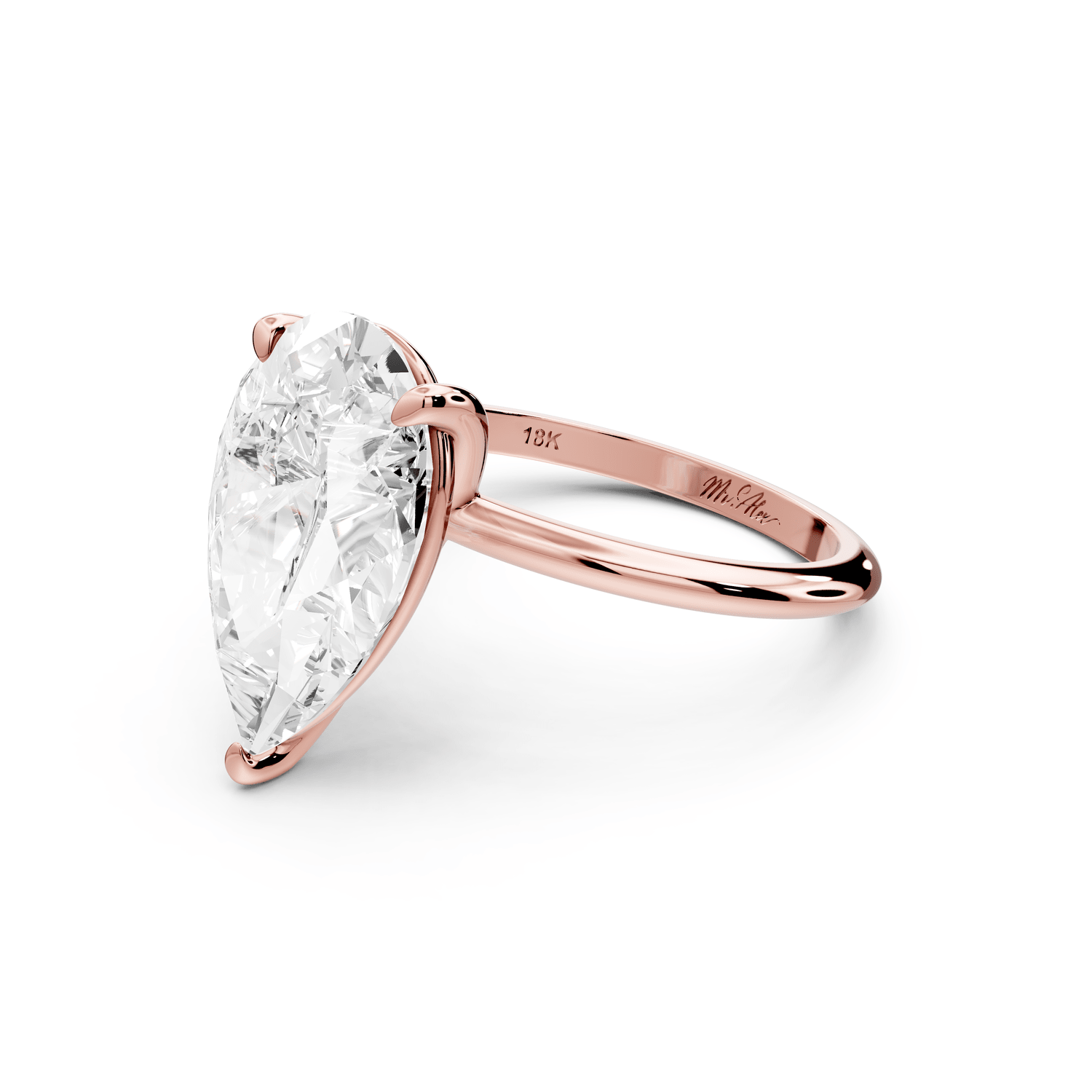 Odessa - 5ct 18k rose gold pear Knife Edge Solitaire Engagement Ring - Mr. Alex Jewelry