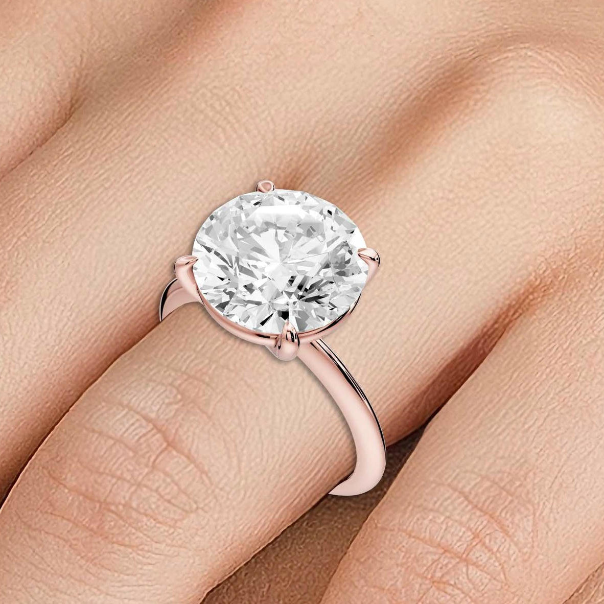 Odessa - 5ct 18k rose gold round Knife Edge Solitaire Engagement Ring - Mr. Alex Jewelry