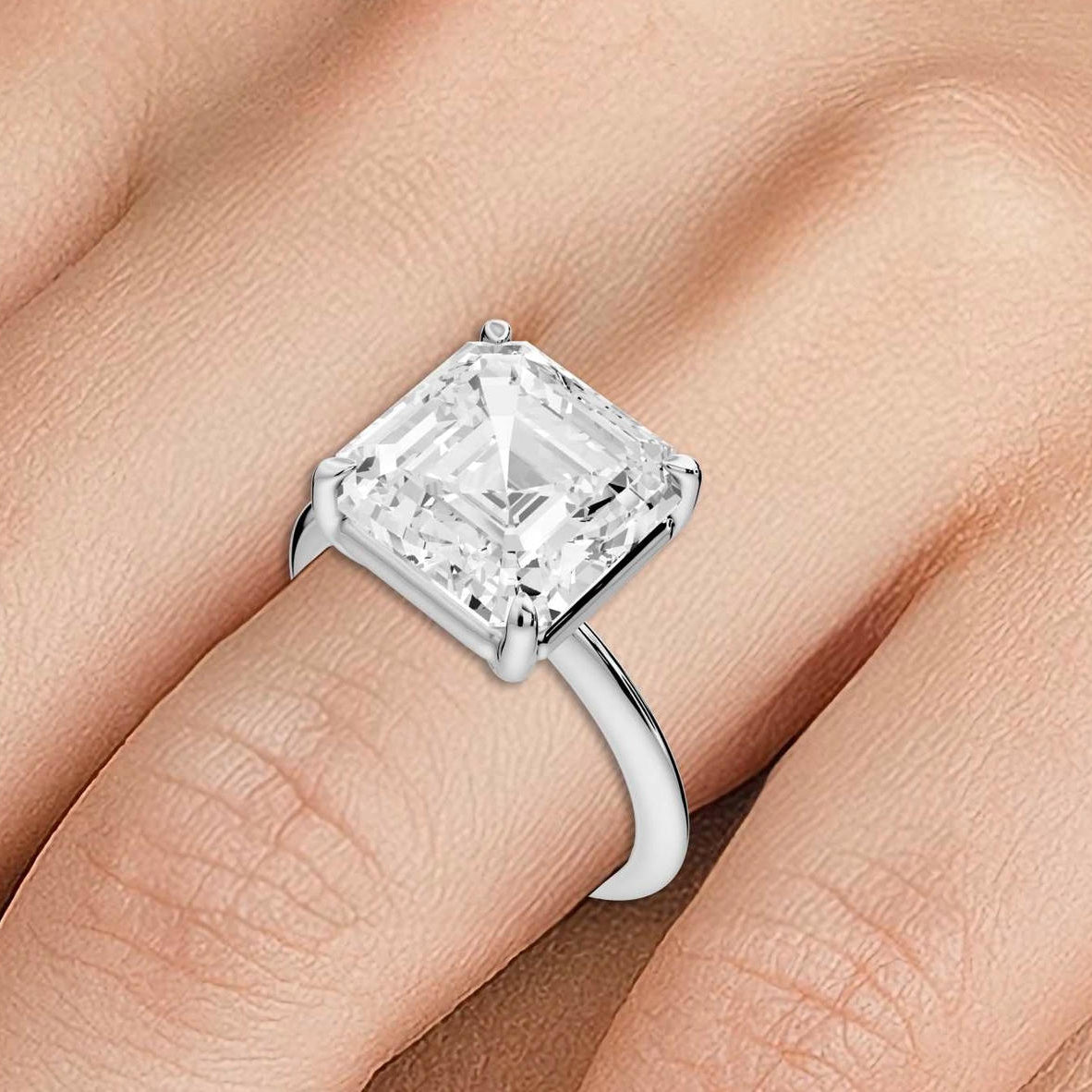 Odessa - 5ct 18k white gold asscher Knife Edge Solitaire Engagement Ring - Mr. Alex Jewelry