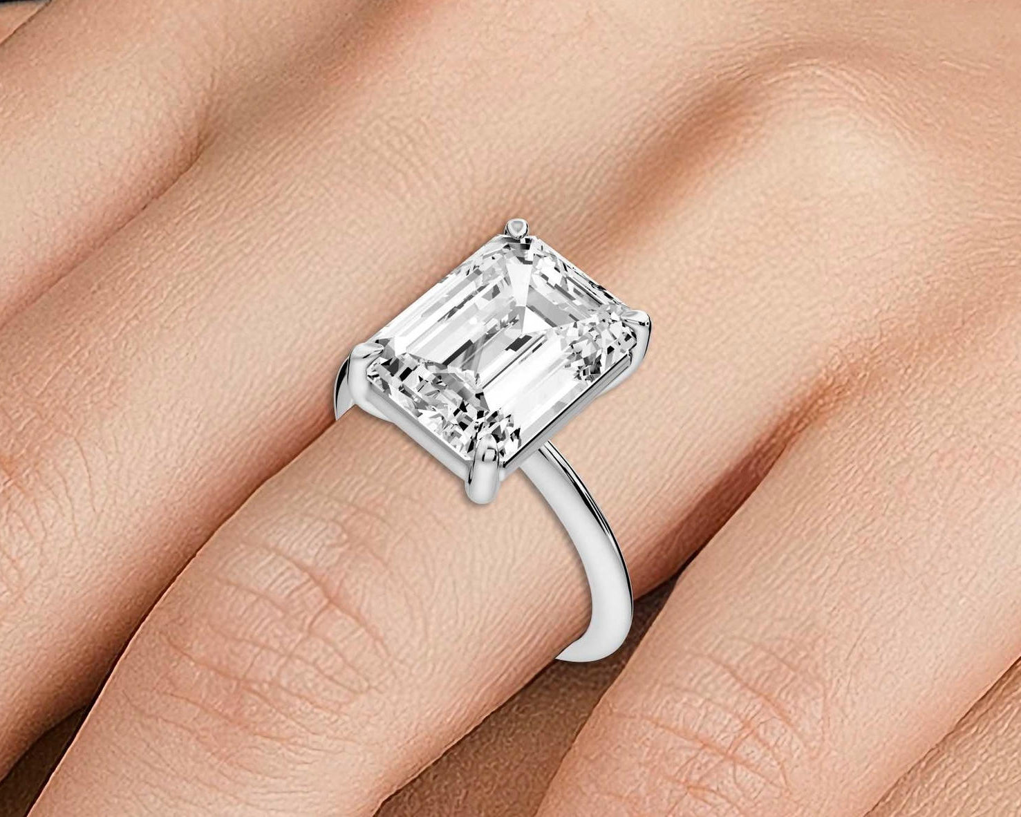 Odessa - 5ct 18k white gold emerald Knife Edge Solitaire Engagement Ring - Mr. Alex Jewelry