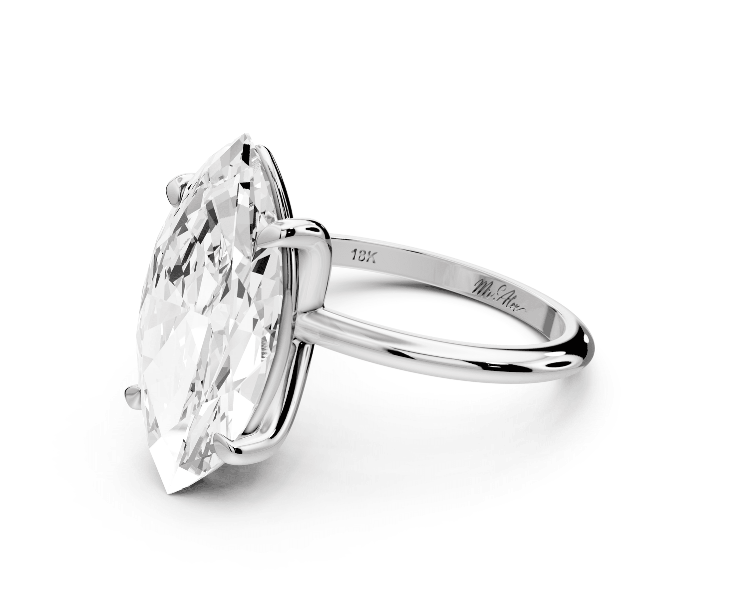 Odessa - 5ct 18k white gold marquise Knife Edge Solitaire Engagement Ring - Mr. Alex Jewelry