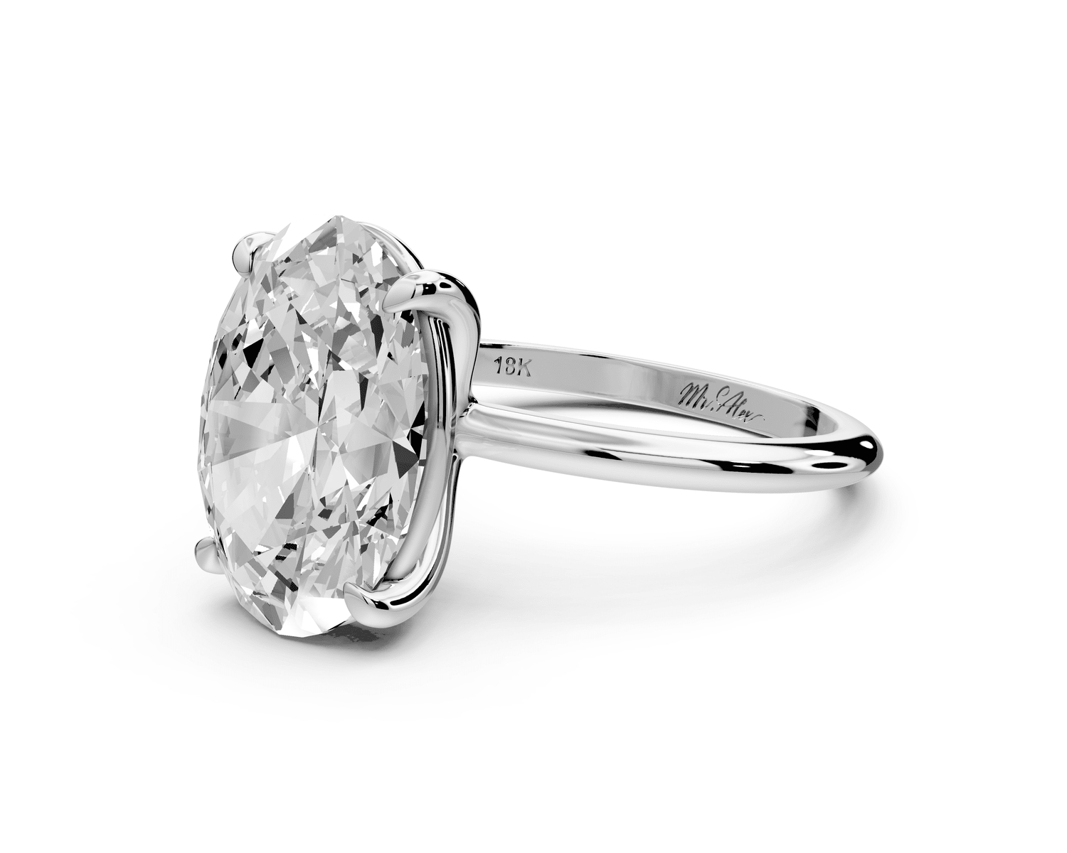 Odessa - 5ct 18k white gold oval Knife Edge Solitaire Engagement Ring - Mr. Alex Jewelry