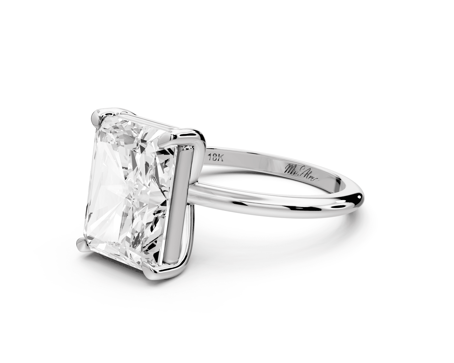 Odessa - 5ct 18k white gold radiant Knife Edge Solitaire Engagement Ring - Mr. Alex Jewelry