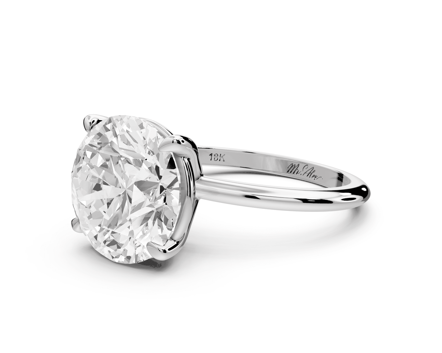Odessa - 5ct 18k white gold round Knife Edge Solitaire Engagement Ring - Mr. Alex Jewelry