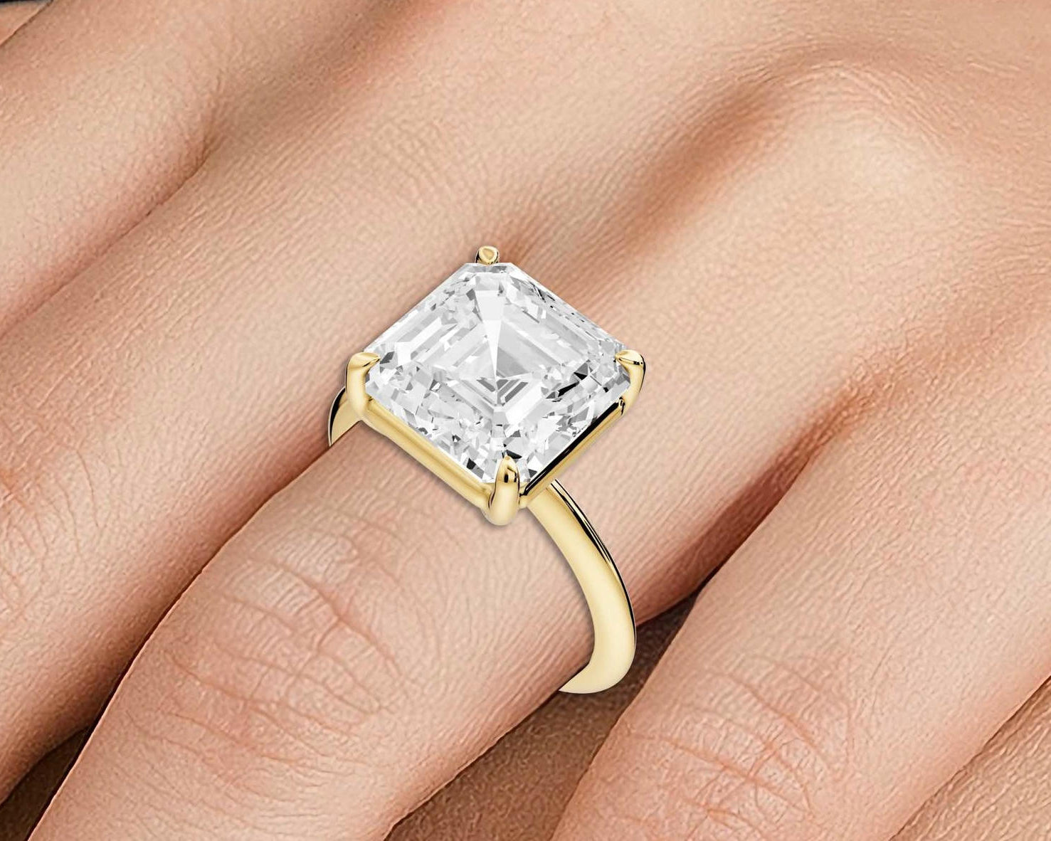 Odessa - 5ct 18k yellow gold asscher Knife Edge Solitaire Engagement Ring - Mr. Alex Jewelry