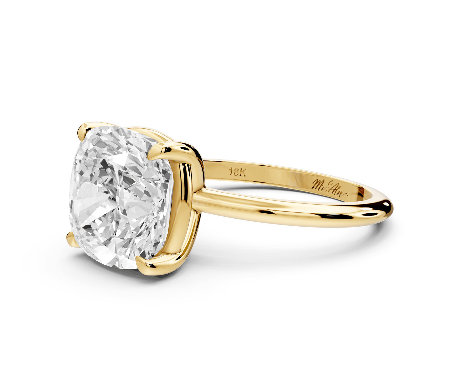 Odessa - 5ct 18k yellow gold cushion Knife Edge Solitaire Engagement Ring - Mr. Alex Jewelry