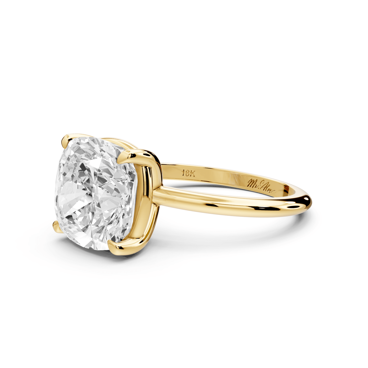 Odessa - 5ct 18k yellow gold cushion Knife Edge Solitaire Engagement Ring - Mr. Alex Jewelry