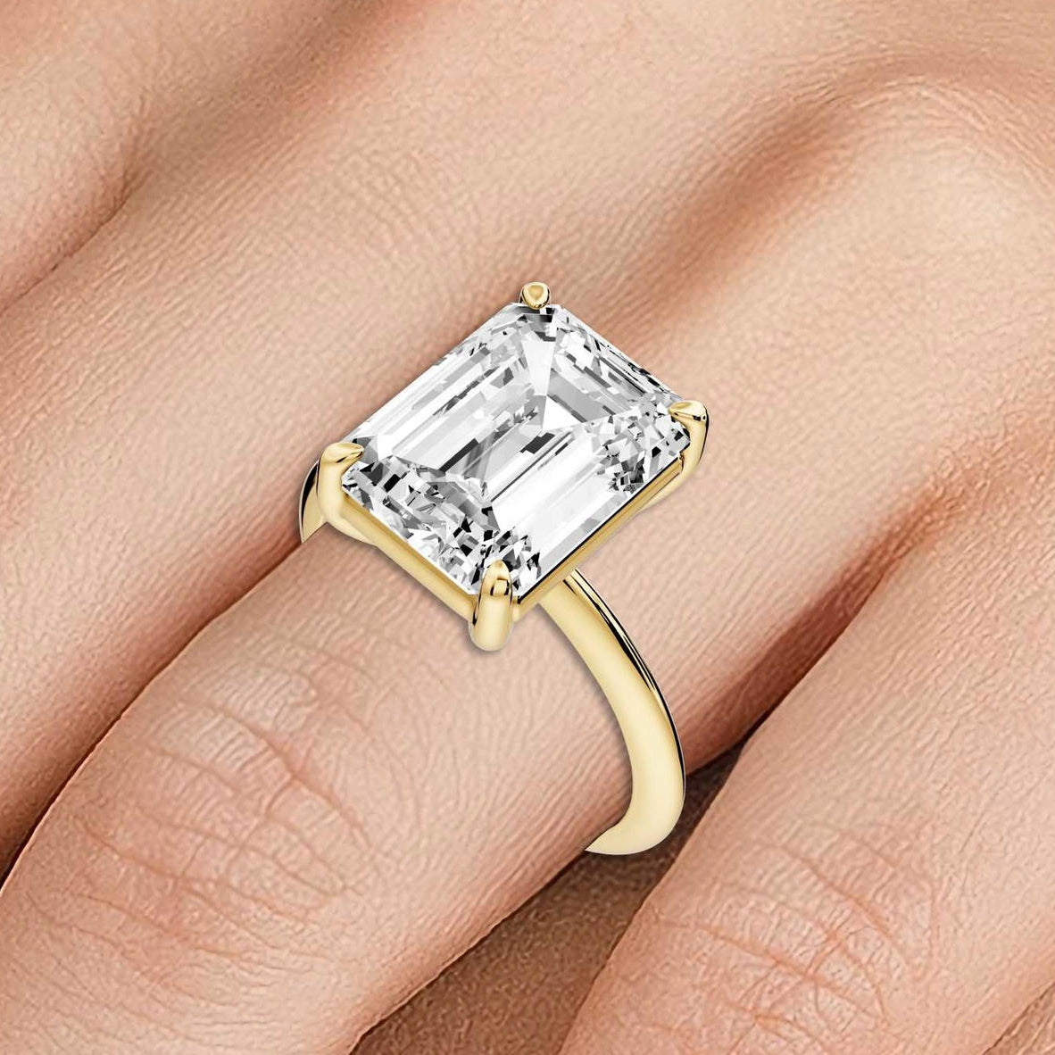 Odessa - 5ct 18k yellow gold emerald Knife Edge Solitaire Engagement Ring - Mr. Alex Jewelry