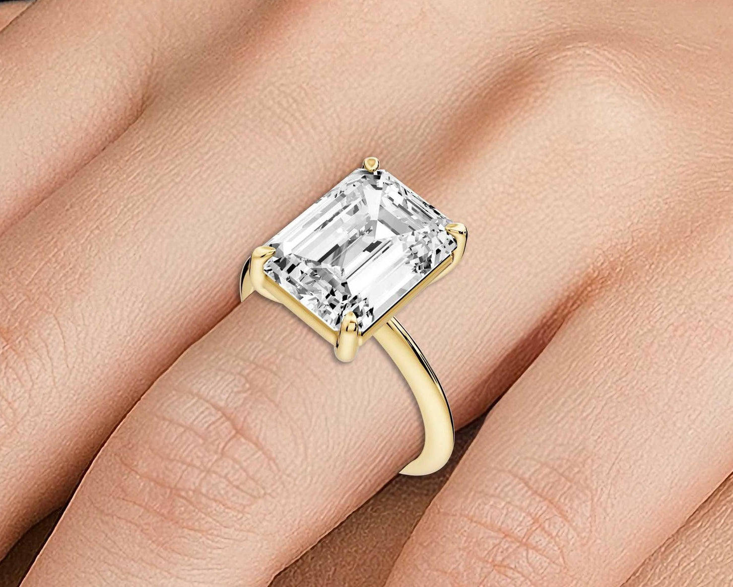 Odessa - 5ct 18k yellow gold emerald Knife Edge Solitaire Engagement Ring - Mr. Alex Jewelry