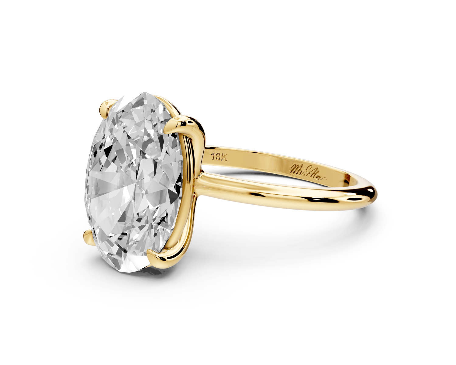 Odessa - 5ct 18k yellow gold oval Knife Edge Solitaire Engagement Ring - Mr. Alex Jewelry
