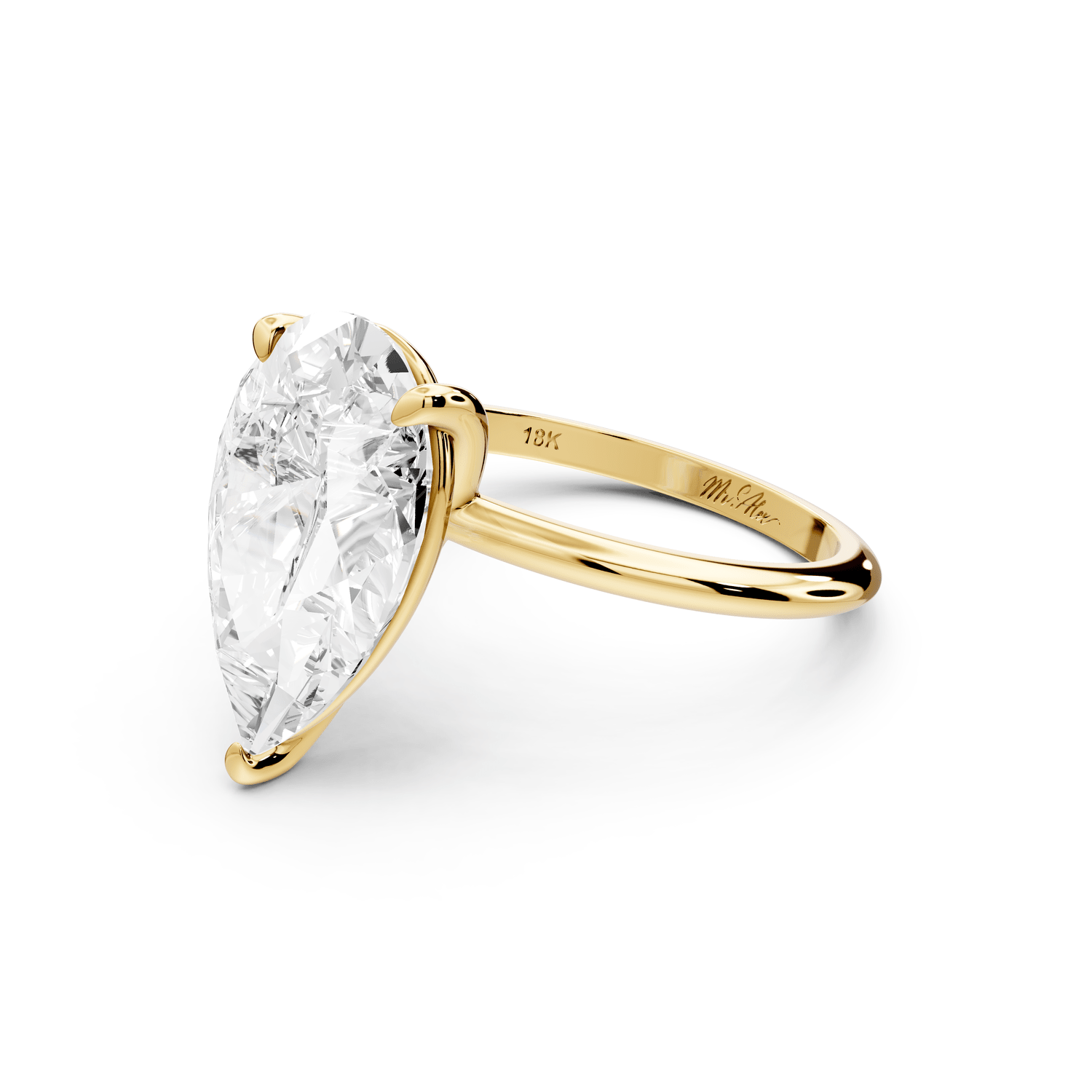Odessa - 5ct 18k yellow gold pear Knife Edge Solitaire Engagement Ring - Mr. Alex Jewelry