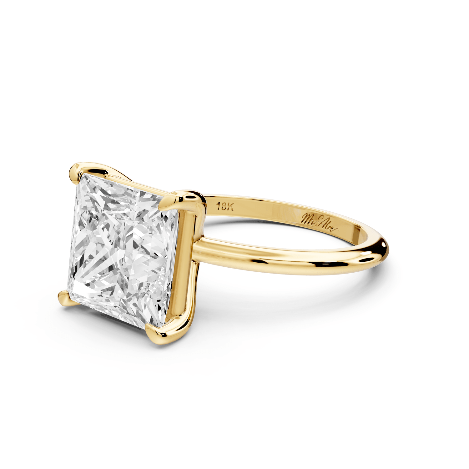 Odessa - 5ct 18k yellow gold princess Knife Edge Solitaire Engagement Ring - Mr. Alex Jewelry